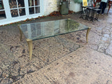 Mid Century Designer Glass Coffee Table with Brass Legs