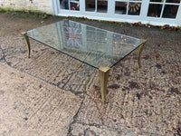 Mid Century Designer Glass Coffee Table with Brass Legs