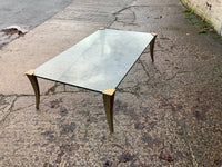 Mid Century Designer Glass Coffee Table with Brass Legs