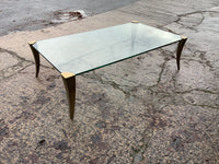 Mid Century Designer Glass Coffee Table with Brass Legs