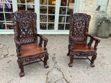 Pair of Antique Chinese Rosewood Carved Armchairs