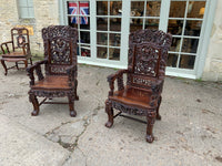 Pair of Antique Chinese Rosewood Carved Armchairs