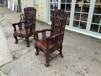 Pair of Antique Chinese Rosewood Carved Armchairs