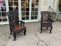 Near Pair of Antique Chinese Rosewood Carved Armchairs