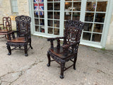 Near Pair of Antique Chinese Rosewood Carved Armchairs