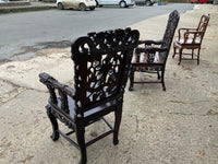 Near Pair of Antique Chinese Rosewood Carved Armchairs