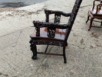 Near Pair of Antique Chinese Rosewood Carved Armchairs