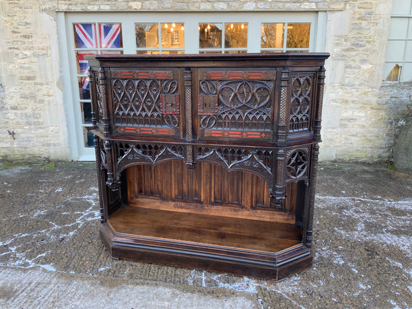 Antique English Decorative Oak Gothic Revival Court Cupboard