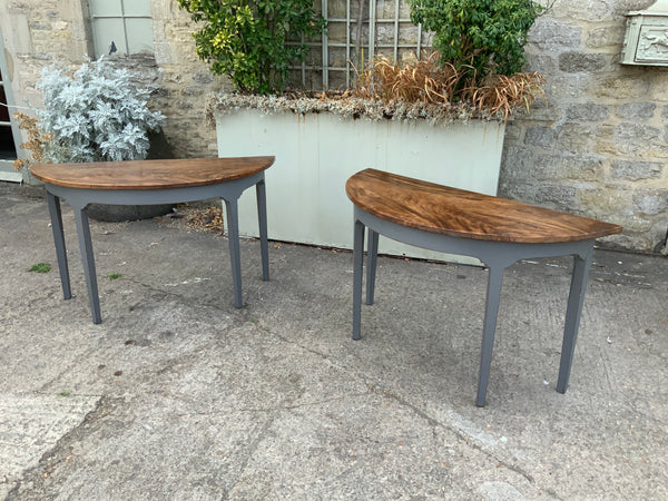 Antique English Pair of Demi Lune Side Tables