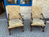 Antique Walnut French Baronial Armchairs