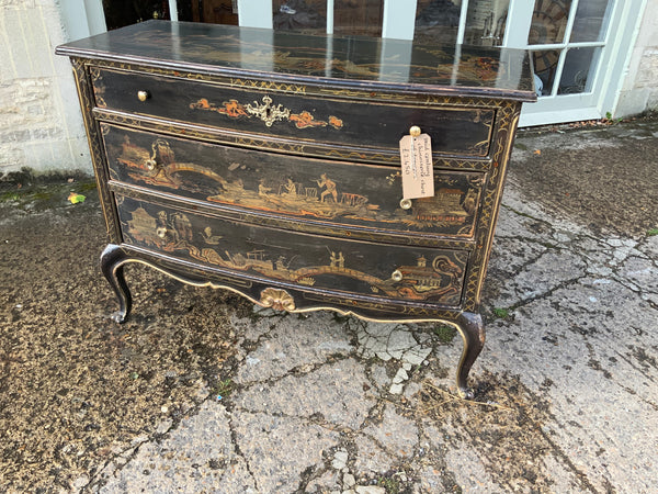 Antique English Black Chinoiserie chest of Drawers