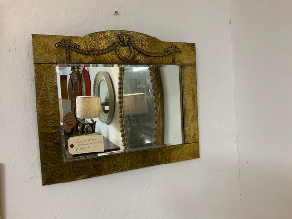 Antique English Hammered Brass Mirror