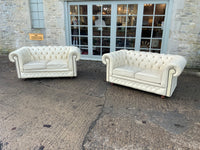 Pair of English Vintage Small Leather Chesterfield Sofas