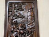 Antique French Carved Panel with Hunting Scene
