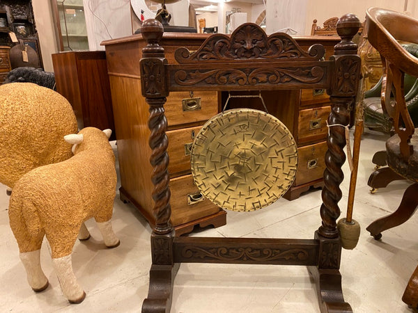 Antique carved oak gong